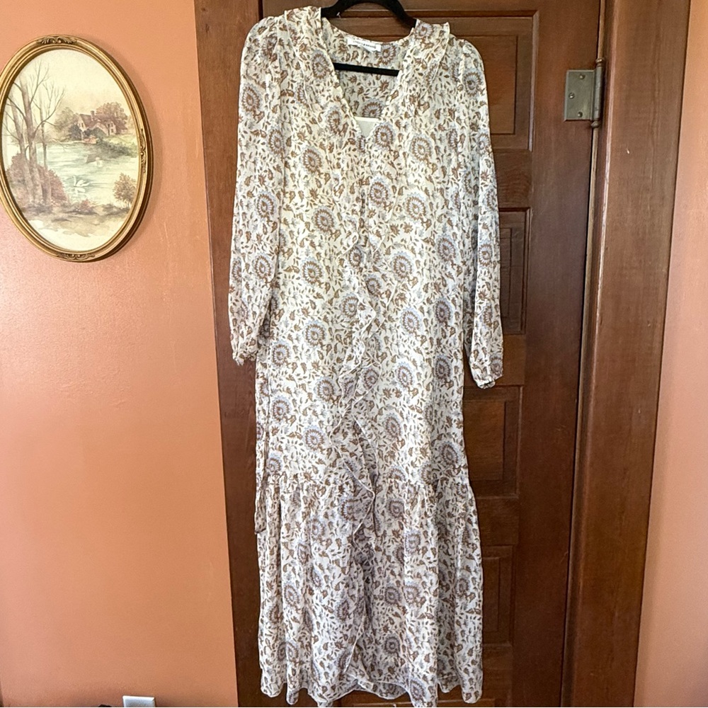 Lucky Brand Women’s Bohemian Ruffle Maxi Dress Size XS Floral Cottage Peasant
